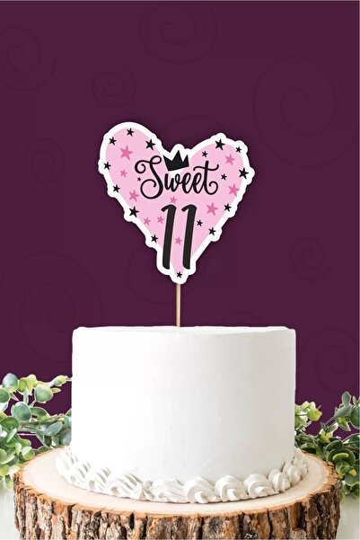 neşeli günlerim Γλυκό 11 Ροζ-μαύρο Στολίδι Τούρτας *χοντρό χαρτί