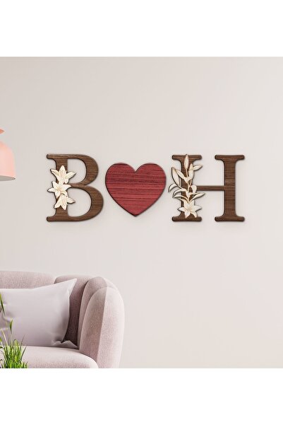 Bk Gift Kişiye Özel Çift Harfli Sevgili Temalı Ahşap Duvar Dekoru, Harfli Tab...