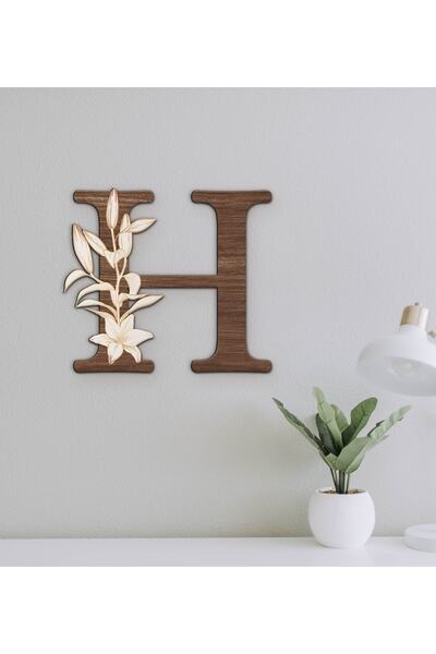Bk Gift Kişiye Özel Harfli Çiçek Desenli Ahşap Duvar Dekoru, Harfli Tablo, Ar...