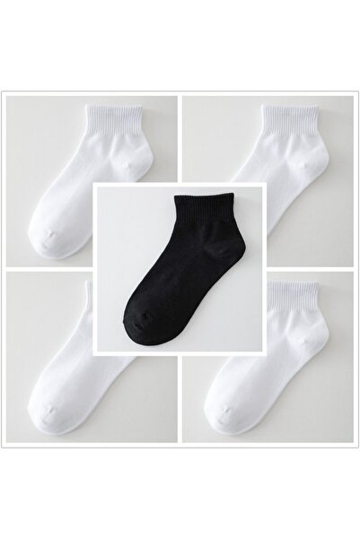 çorapmanya 5 Çift Siyah Beyaz Yarım Konç Kadın Çorap