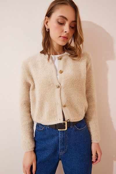 Happiness İstanbul Strickjacke - Beige - Regular Fit