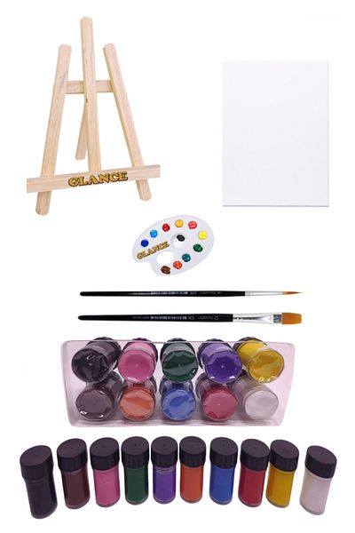 GLANCE Mini Easel 25x35 Canvas 10x25ml Gouache Paint Set