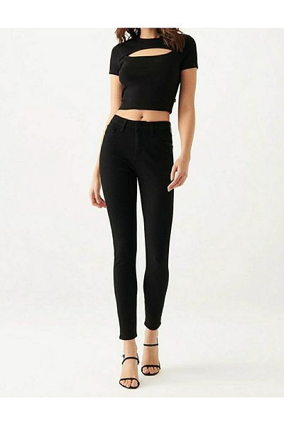 Trn JNS Vadelina Pantaloni negri cu talie înaltă, slim, skinny, cu picior slăbănog, blugi color-fast