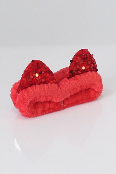 Toyaş ربطة شعر من القطيفة بأذن القطة مطرزة باللون الأحمر لعمر 0-10 سنوات