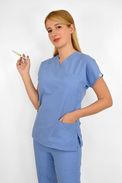 Nur Medikal Giyim قميص تيريكوتون أزرق من تسعة سبتمبر