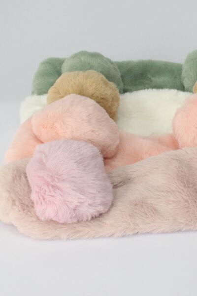 Toyaş Pom Pom Plush Bandana Makeup Spa Hair Band White