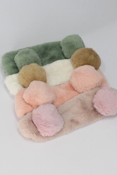 Toyaş Pom Pom Plush Bandana Makeup Spa Hair Band White