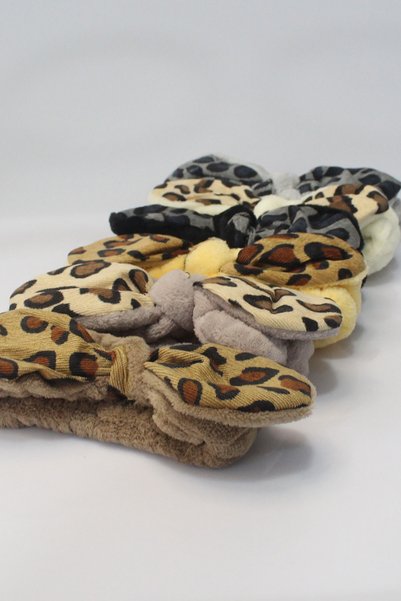 Toyaş Leopard Pattern Plush Bandana Makeup Spa Hair Band Yellow