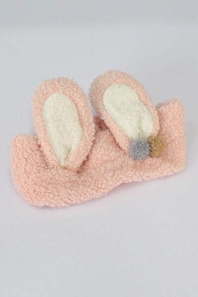 Toyaş Rabbit Ear Plush Bandana Makeup Spa Hair Band Dusty Rose
