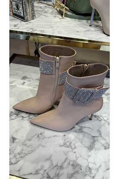 lescarpe Bej Mat Gümüş Taşlı Bot