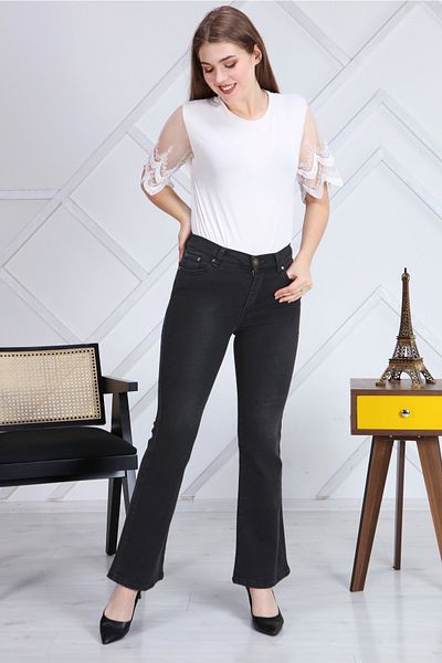 Gül Moda Women's Flare Leg Jeans Anthracite G103-2