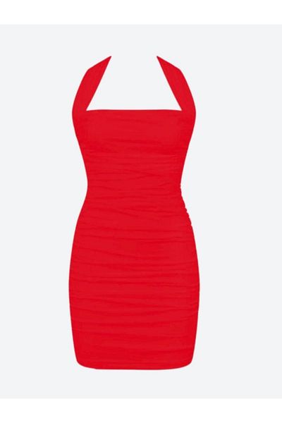 Nsb Tasarım Red Halter Mini Dress