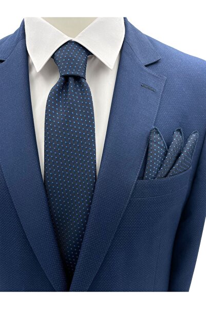 Brianze Navy Blue Dotted Tie Handkerchief Set