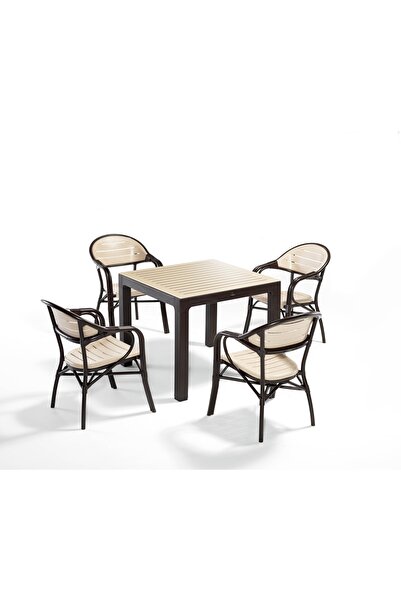 Novussi Bamboo 4 Sandalyeli Bahçe Masa Takımı(Kahve-Cappuccino)
