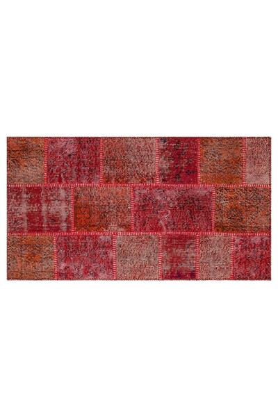 El Dokuma Yün'lü Türk Patchwork Halı Sbt Kırmızı Ölçü;80x150cm 1.20m2