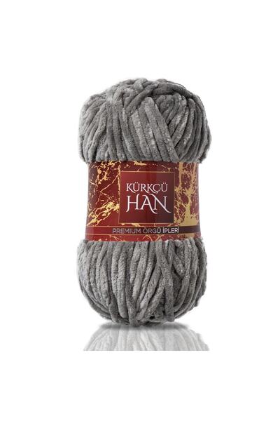 Kürkçü Han Kadife Ip Duman Grisi 100 G 95 M El Örgü Ipi Khkad12