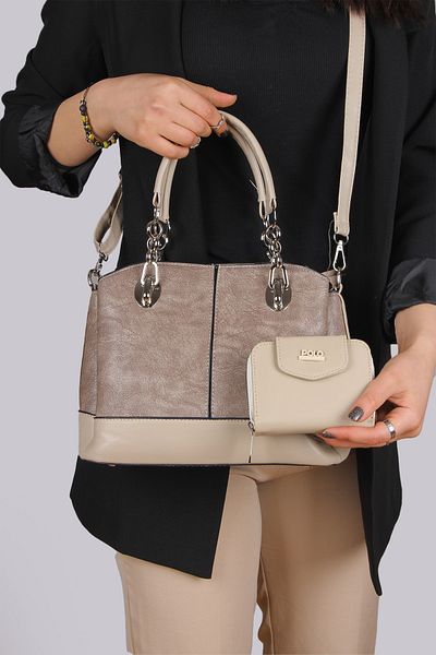 By Hakan Dm-803 Nubuck Wallet Combination Women's Handbag and Shoulder Bag Mink