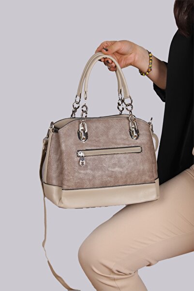 By Hakan Dm-803 Nubuck Wallet Combination Women's Handbag and Shoulder Bag Mink