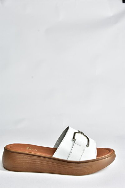 Fox Shoes White Genuine Leather High-Sole Daily Women's Slippers P291049403