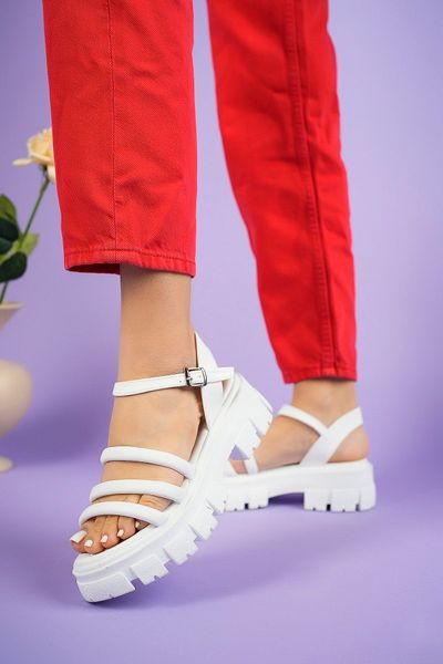 PASSAGE SHOES 6144 High Sole Lace-Up Women's Sandals White
