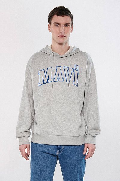 Mavi Ανδρικό λογότυπο με στάμπα γκρι φούτερ με κουκούλα 0610253-80196 23y072001e0014