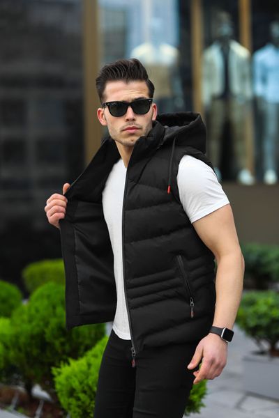Beige Slim Fit Puffer Vest for Men by