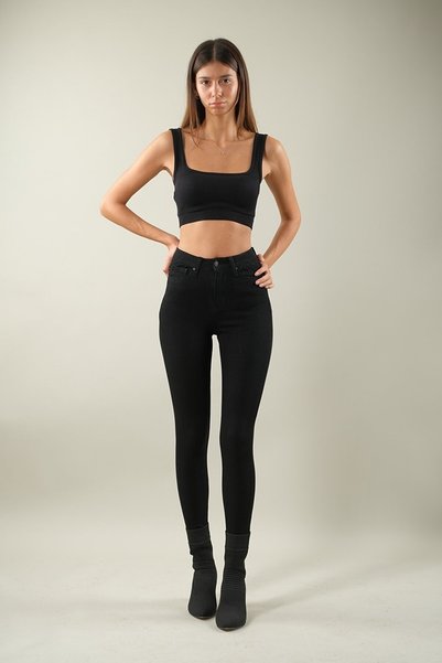 Ramrod Nabayuna Siyah Yüksek Bel Toparlayıcı Skinny Dar Paça Solmaz Jeans Pantolon