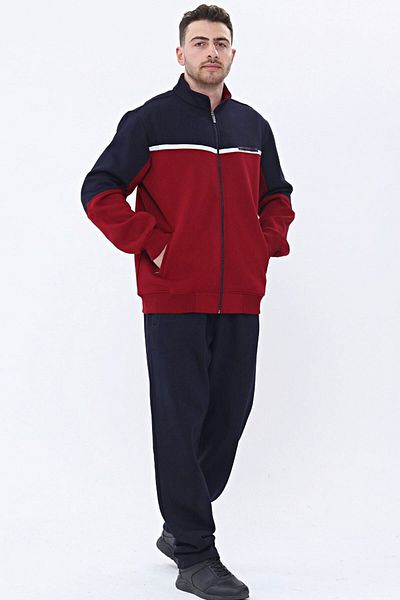 Marco Ferry Claret Red Men's 3 Thread Rose Gold Half Turtleneck Winter Plus Size Tracksuit Set Edy5206b