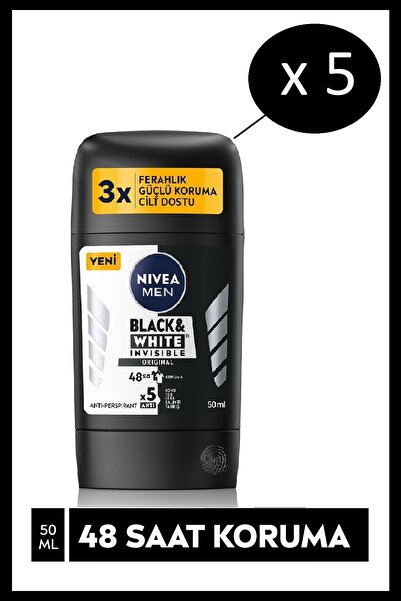 NIVEA Men Erkek Black White Invisible Orıgınal Lekesiz Stick 50 ml X 5 Adet