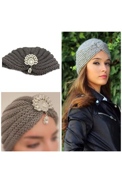 QUEEN AKSESUAR Trend Luxury Special Design Knitted Mesh Crystal Jewelled Brooched Pinned Turban Bonnet Hat Knotted Beanie Women