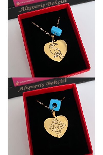 Alışveriş Bekçisi Tukan Kuşu Ve Sayı Sekanslı Boncuklu Çelik Kalp Kolye