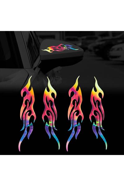 ÖZKAŞ Hologram 4 Adet Alev Sticker Oto Aksesuar Çıkartma Araba