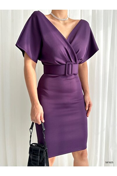 dükkan10butika Γυναικεία ζώνη με μισό μανίκι Skuba ύφασμα με διπλό στήθος βρα...