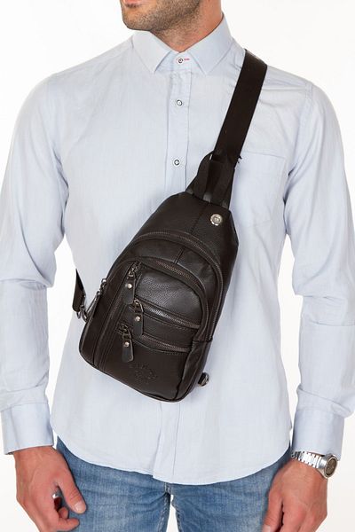 Adelina Bags Geantă de piept și umăr din piele neagră unisex cu port USB pentru căști și geantă de corp cu curele încrucișate