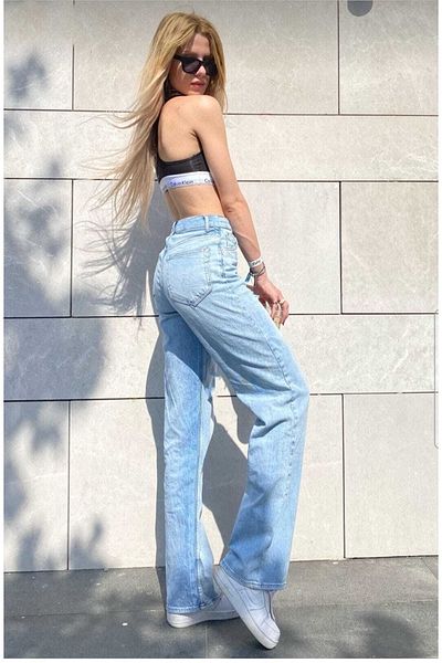 Trn JNS Τζιν τζιν με μεσαίο μπλε Ricra Loose ψηλόμεσο Loose Leg τζιν