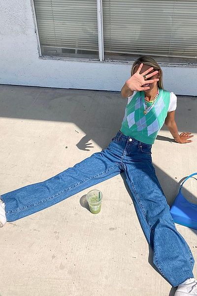 Trn JNS Μπλε 90's Mid Dark Blue Lycra Super Extra ψηλόμεσο Palazzo Loose Jean παντελόνι