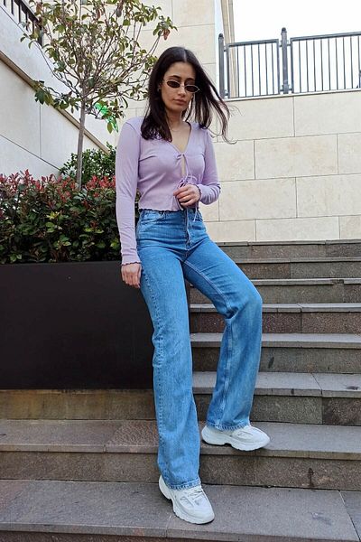Trn JNS Extra High A.c.a.i.p S.o.l.m.a.z Blue Loose Jeans Palazzo Pantaloni (Super High)