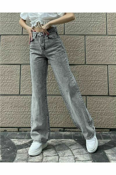 Trn JNS Ash Grey Smoked Power Lycra Super ψηλόμεσο φαρδύ τζιν παντελόνι Palazzo