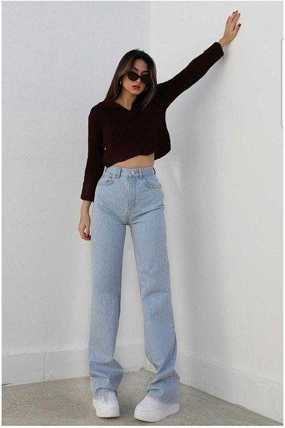 Trn JNS Ice Blue Γυναικεία Loose Lycra 90&#39;s Super High Loose Leg τζιν παντελόνι Palazzo