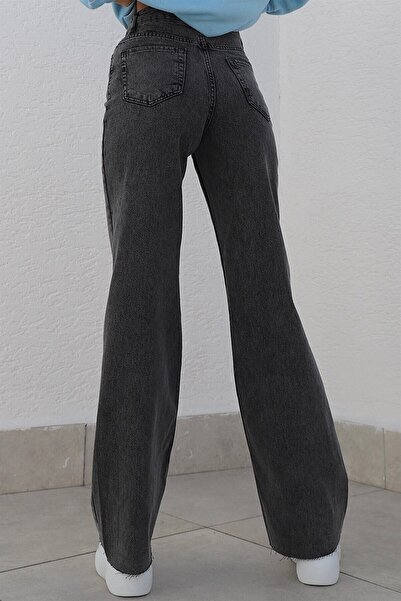 Trn JNS Women's Smoked Snow Wash Super High Waist Lycra Loose Leg Denim Jeans