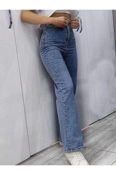 Trn JNS Anna Anii 90 Blue Lycra Blugi largi cu talie super înaltă Pantaloni Palazzo. (Super High) Picior lat