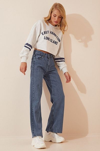 Trn JNS Sofia Anii 90 Lycra Blugi de damă, albastru, zăpadă, cu talie super înaltă, cu picioare largi, pantaloni Palazzo