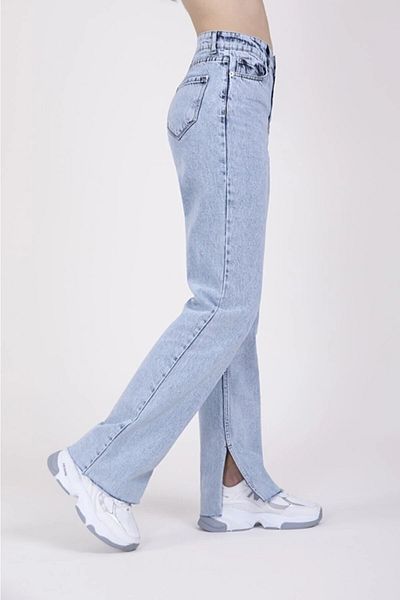 Trn JNS Pantaloni largi cu talie super înaltă, lycra albastru, spălat cu zăpadă, 1
