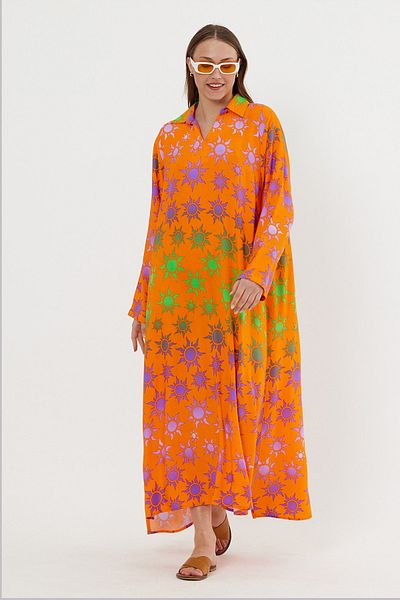 AYASOFYA OTANTIK Rochie de damă, portocalie, cu model de soare, cu croiala relaxată