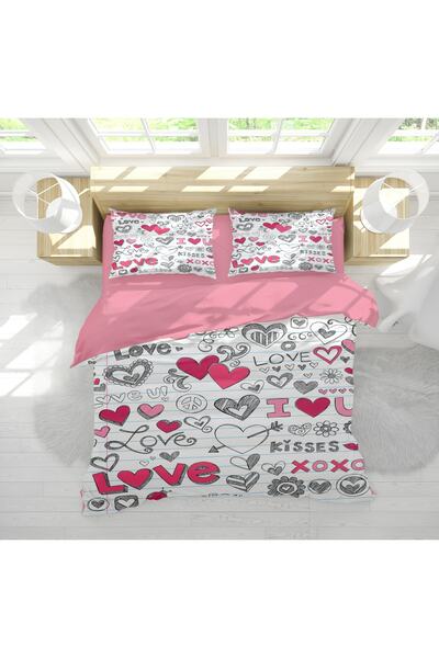 Erays Home Set de lenjerie de pat cu personalitate pentru cuplu cu model 3D c...