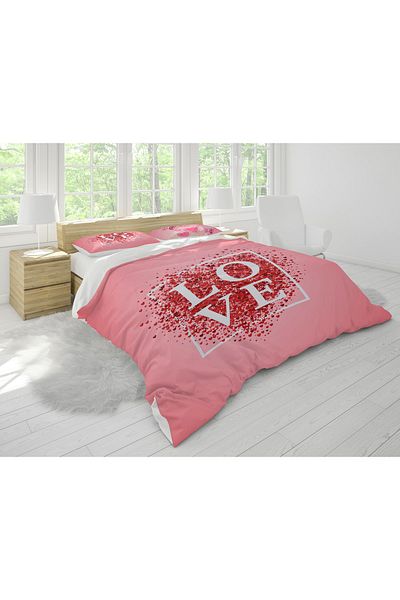 Erays Home Set de lenjerie de pat cu model de inimă de dragoste 3D imprimat digital pentru cuplu de Ziua Îndrăgostiților