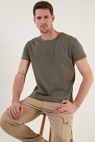 Buratti Yazı Baskılı Bisiklet Yaka % 100 Pamuk Slim Fit Basic T Shirt Erkek T...