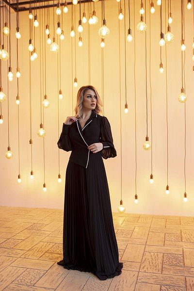 SpringStore Fusta neagră plisată șifon rochie de seară lungă