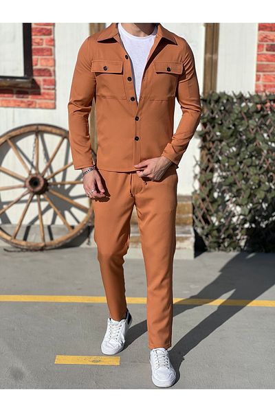 HBT Men's Tan Bottom Top Set Model Combination (Shirt + Jogger Pants)