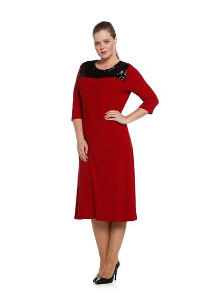 Nidya Moda Women's Red Robe Sequin Sequin Plus Size Evening Dress-4055k